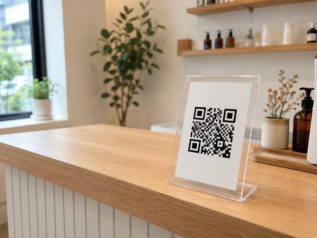 レジ横に設置したLINE友だち追加用QRコードのPOP例